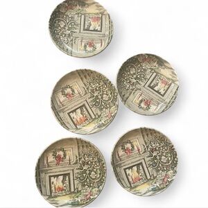 Vintage Johnson Bros set  of 5 small Christmas plates. Made in England.